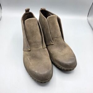 Born Booties Womens 7.5 Brown Distressed Suede Wedge Slip On Ankle Boots Shoes